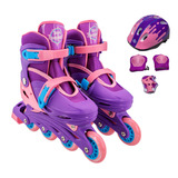 Patins Infantil Ajustável Numero 33 Ao 37 + Kit De Proteção