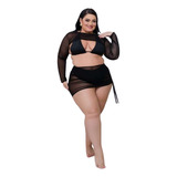 Saída De Praia Plus Size Top E Saia De Tule Drapaplus