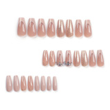 24pcs French Pink Glitter Rhinestones Wearable Nails