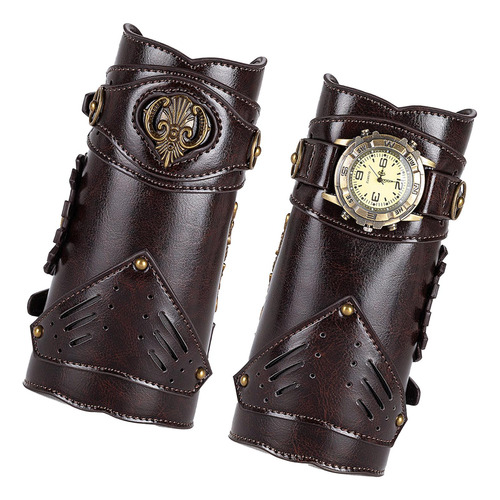 Brazalete De Cuero Pu Steampunk Retro Con Reloj Caballero