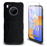 Funda Protector P/ Huawei Y9a, Uso Rudo Con Clip + Mica Color Negro Huawei Y9a