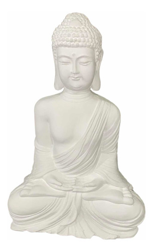 Estatua Buda Cimento 44 Cm Branco Acrílico