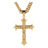 Collar Cadena Cruz Jesús Acero Inox 316l Chapado Oro Ip