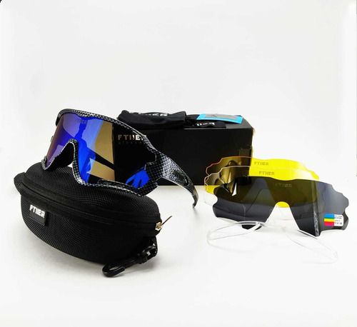 Gafas Ciclismo Ftiier Original 4 Lentes Uv  Soporte Aumento 