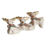 Trio De Rena Decorada De Ceramica Pequena Natal