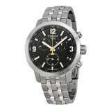 Reloj Tissot Prc 200 T055.417.11.057.00, Correa De Acero Original Negra, Color Plateado, Bisel Plateado