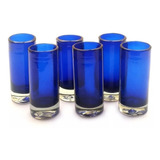Set 6 Tequilero Caballito Azul Cobalto Vidrio Soplado 