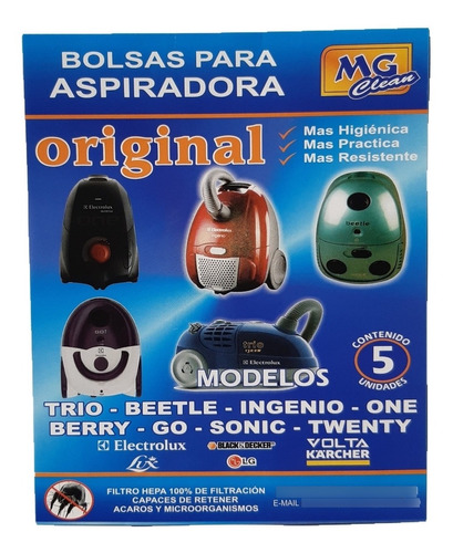 Bolsas Aspiradora Electrolux Ingenio. Go. Trio. One. Beetle.
