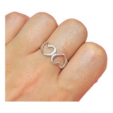 Anillo Dos Corazones Calados Plata 925 Ideal Mujer  Ao 237