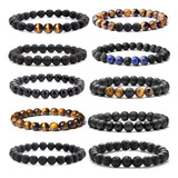 Mozaka 10 Uds. Pulseras Cuentas Piedra Lava Natural 8mm Y A