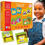 Jogo Infantil Memória Opostos Educativo Madeira 24 Peças