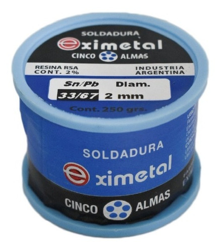 Estaño En Alambre 2 Mm 67% 33% Eximetal Soldar X250gr