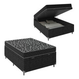 Cama Box Baú Viúva + Colchão D20 - Suede Preto- 56x128x188cm Cor Suede Preto