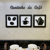Kit 3 Quadros Decorativos Cantinho Do Café + Frase 3d Relevo Cor Preto E Branco