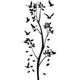 Adesivo De Parede - Pássaros Nas Folhas Árvore Borboletas 