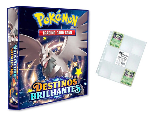 Álbum Pasta Fichário Pokemon + 10 Folhas Destinos Brilhantes