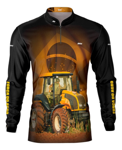 Camisa Brk Agro Trator Amarelo Bandeira Do Brasil Uv50+