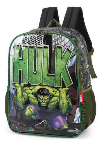 Mochila Infantil Escolar Juvenil Marvel Hulk Luxcel Is39571 Cor Preta Desenho Do Tecido Hulk Boneco