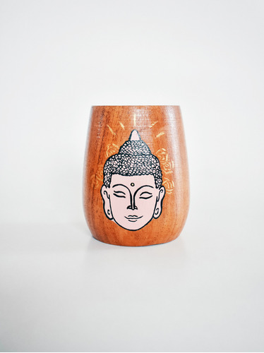 Mates De Madera Pintados A Mano Con Bombilla Mandala Buda 