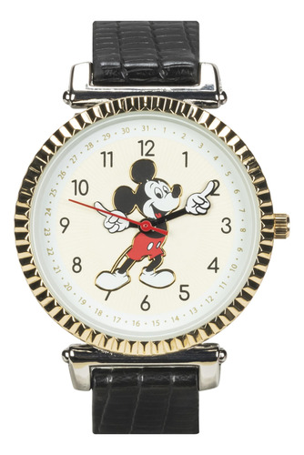 Reloj Analógico Negro Accutime Disney Mickey Mouse Con Corre