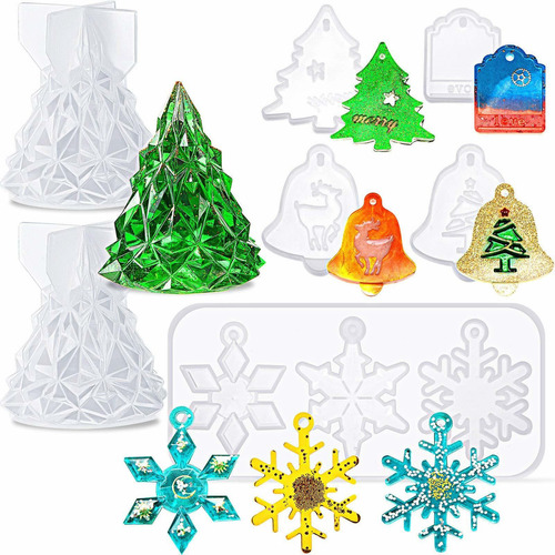 7 Piezas De Moldes De Silicona De Resina De Navidad 3d ...