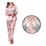 Pijama Mujer Seda Satén Camisa Pantalón Suave Elegante Moda 