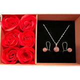 Regalo Mujer Conjunto Collar Aros Plata Rosa Swarovski Madre