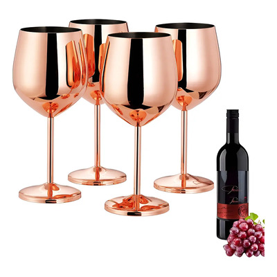Juego De 4pzs Copas De Vino De Acero Inoxidable Con Tallo 520ml Copas Irrompibles Para Fiestas Al Aire Libre,... Dorado