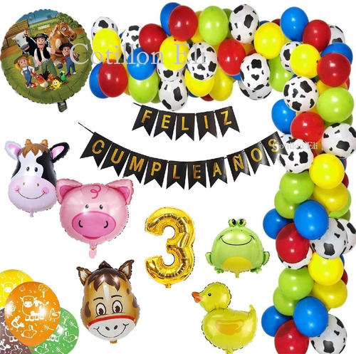 Set Deco Cumple Arco Globos Animales De Granja Zenon 