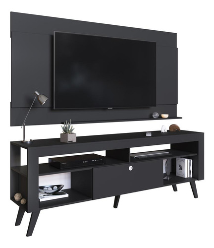 Rack Com Painel Retrô Tv 70  1 Gaveta Multimóveis Cr45197