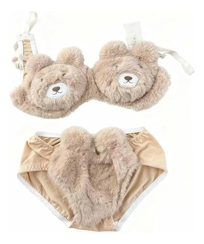 Cute Plush Bear Gathered Padded Bra And Panties Set, Cozy