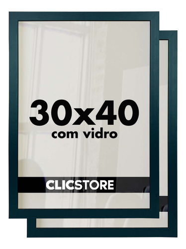 Kit 2 Moldura 30x40 Quadro C/ Vidro Poster Porta Certificado Cor Preto Liso