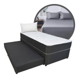 Conjunto Somier Doble Dual Bed 90x190 Sabanas Almohada Visco Color Negro