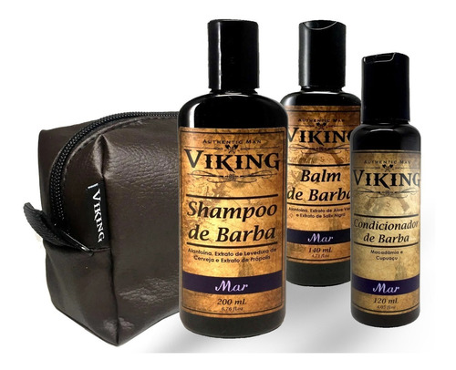 Kit De Barba Shampoo + Balm + Cond. Viking Mar + Necessaire