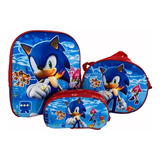 Kit Morral Maleta Sonic Pequeño + Lonchera + Cartuchera