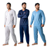 Kit 3 Pijama Longo Masculino Adulto Inverno Noite Conforto