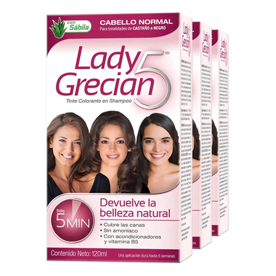 Tinte Colorante en Shampoo Lady Grecian 5 para Cabello Normal Castaño a Negro 120ml | MercadoLibre