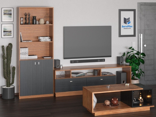 Combo Mesa Rack Tv + Biblioteca + Mesa Ratona Living Modular