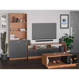 Combo Mesa Rack Tv + Biblioteca + Mesa Ratona Living Modular