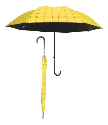 Paraguas Semiautomático Bastón Escocés Economico Sombrilla Color Amarillo