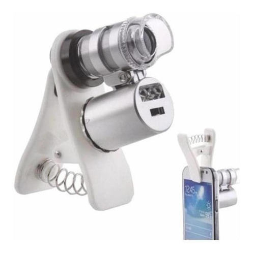 Microscopio Lupa 60x Clip Celular Led Uv Detec Billetes