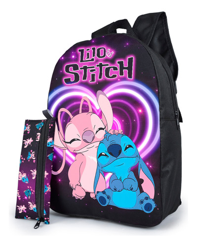 Mochila Infantil Escolar Costas E Estojo 1zp Lilo E Stitch