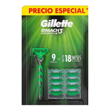 Gillette Cartuchos Mach3 Sensitive 9 Piezas Con Rastrillo