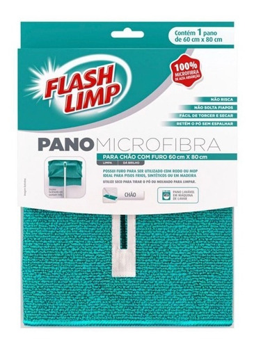 Pano De Chão De Microfibra Com Furo 60cm X 80cm - Flash Limp