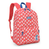 Mochila De Costas Vermelho Stitch Estampa Folhas Bolso