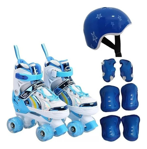 Patins Quad Lindo Tam./ajustável + Kit Proteção Rodinhas Led