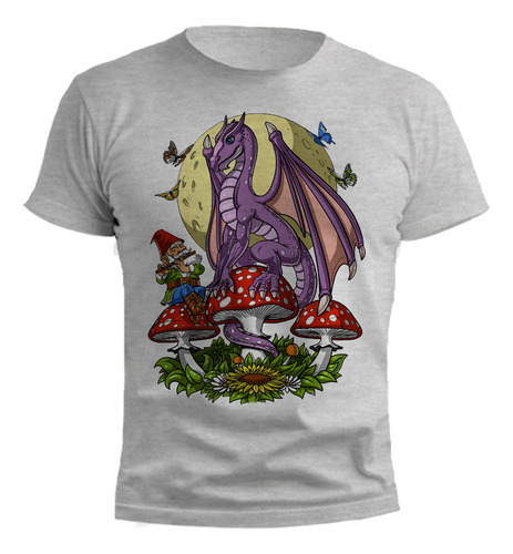 Remera Hongo Dragon Duende Gris Melange