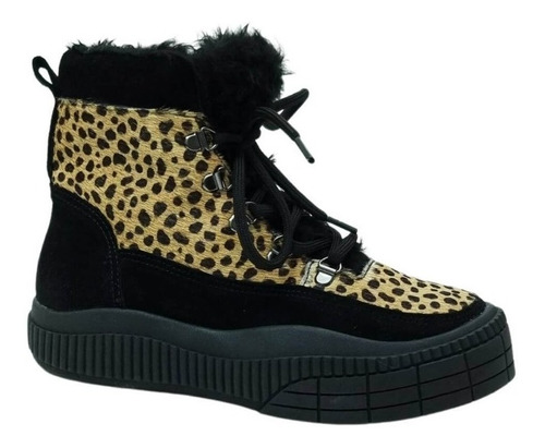 Bota Forrada Pelo Couro Animal Print