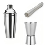 Set Bartender Coctelera + Machacador + Medida Doble Ac.inox