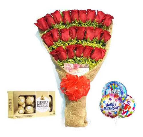 Regalo Ramo Flores 24 Rosas Día De La Madre + Ferrero Roche